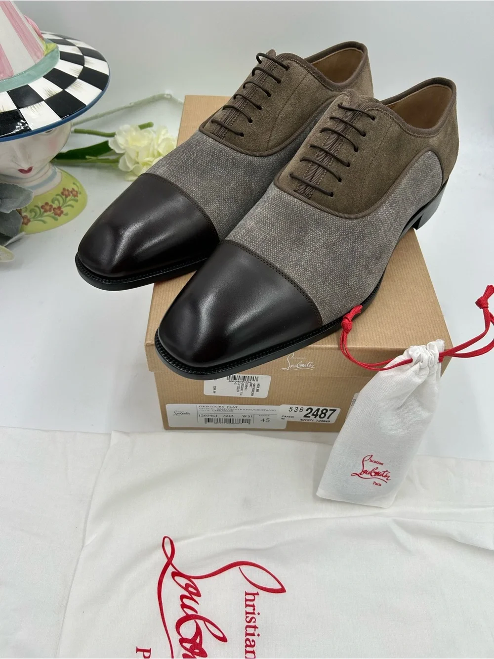 Men's Christian Louboutin,Greggo leather and fabric Oxford size 45 made in Italy